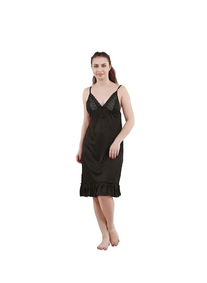 Women's Satin Solid Maxi (Size - Free Size) (Nightwear Set Pack of 2)
