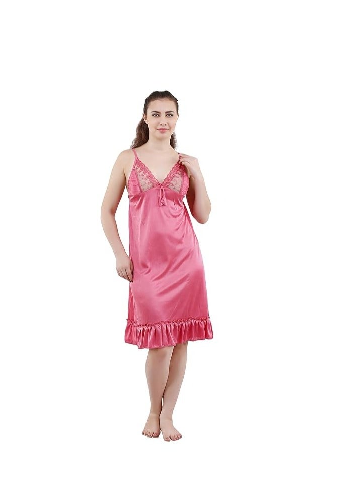 Women's Satin Solid Maxi (Size - Free Size) (Nightwear Set Pack of 2)