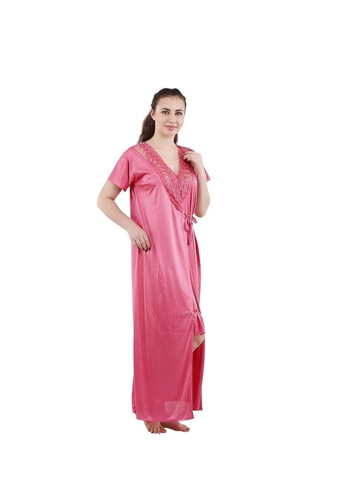 Women's Satin Solid Maxi (Size - Free Size) (Nightwear Set Pack of 2)