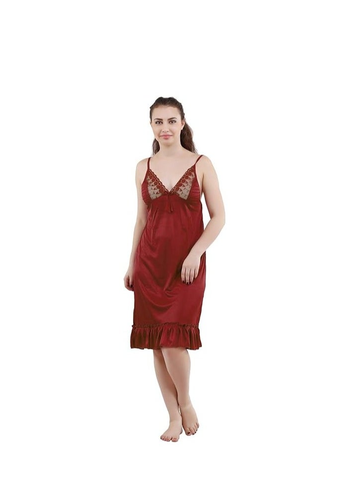 Women's Satin Solid Maxi (Size - Free Size) (Nightwear Set Pack of 2)