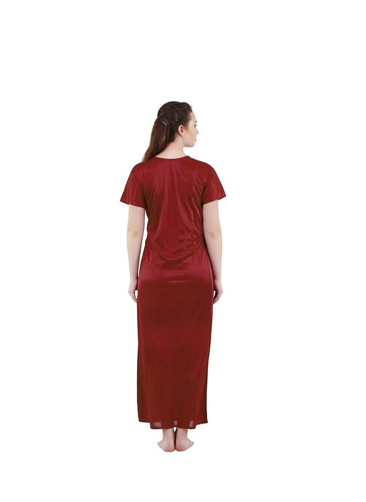 Women's Satin Solid Maxi (Size - Free Size) (Nightwear Set Pack of 2)