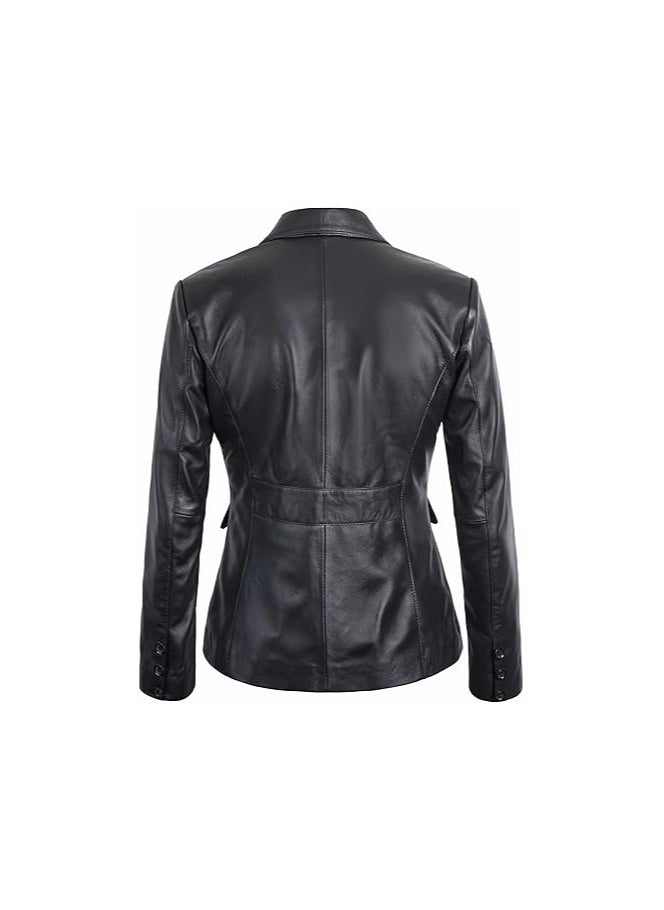 Women black leather blazer-casual leather coat for women