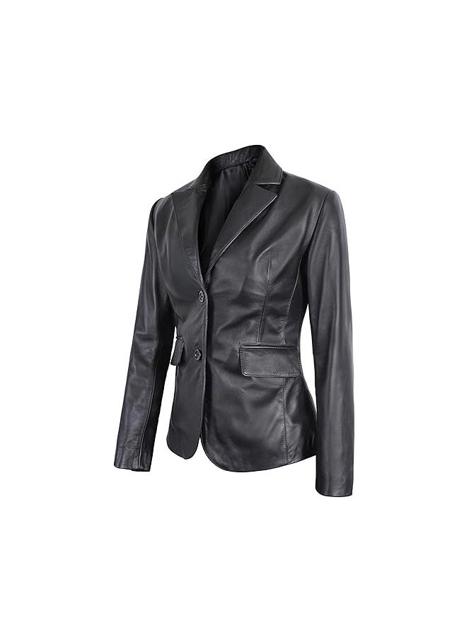 Women black leather blazer-casual leather coat for women