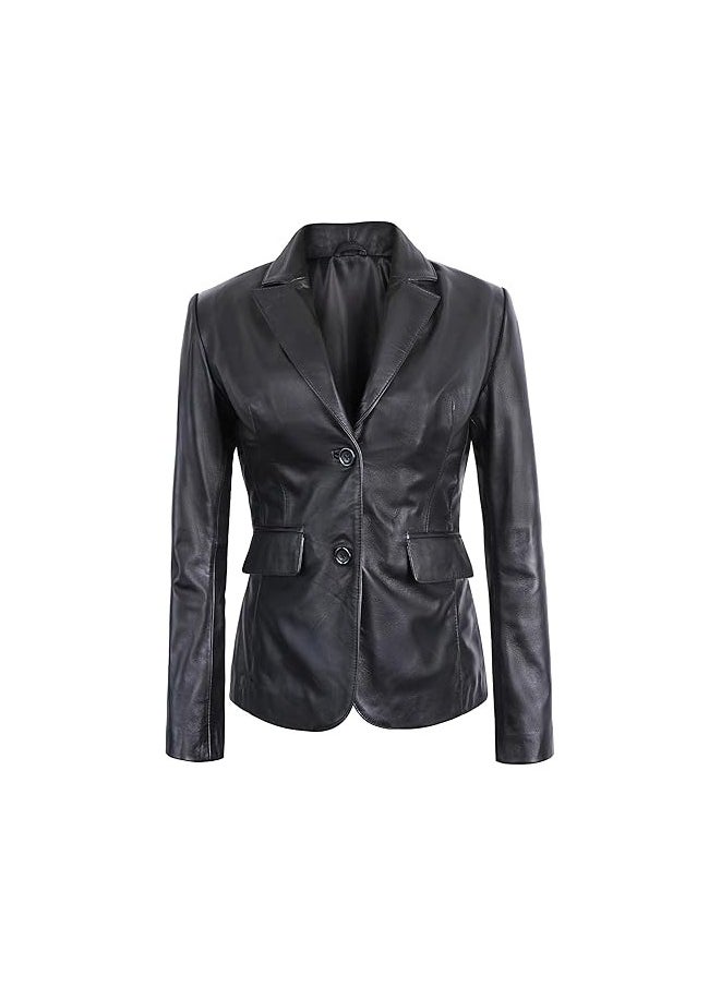 Women black leather blazer-casual leather coat for women