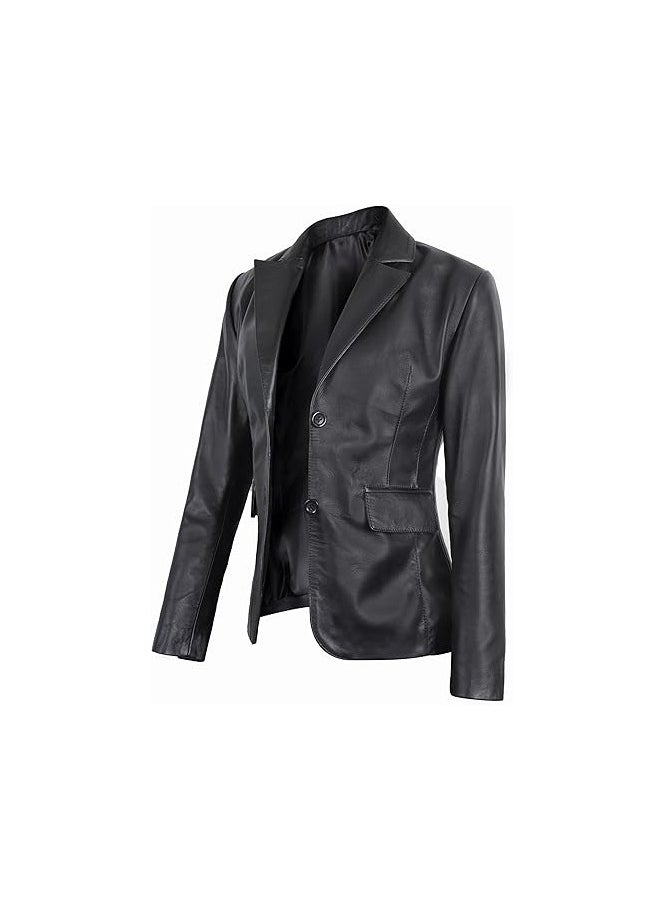 Women black leather blazer-casual leather coat for women