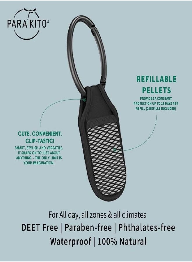 PARA'KITO Mosquito Insect & Bug Repellent Clip w/Natural Essential Oils - Waterproof, Outdoor Pest Repeller (Black)