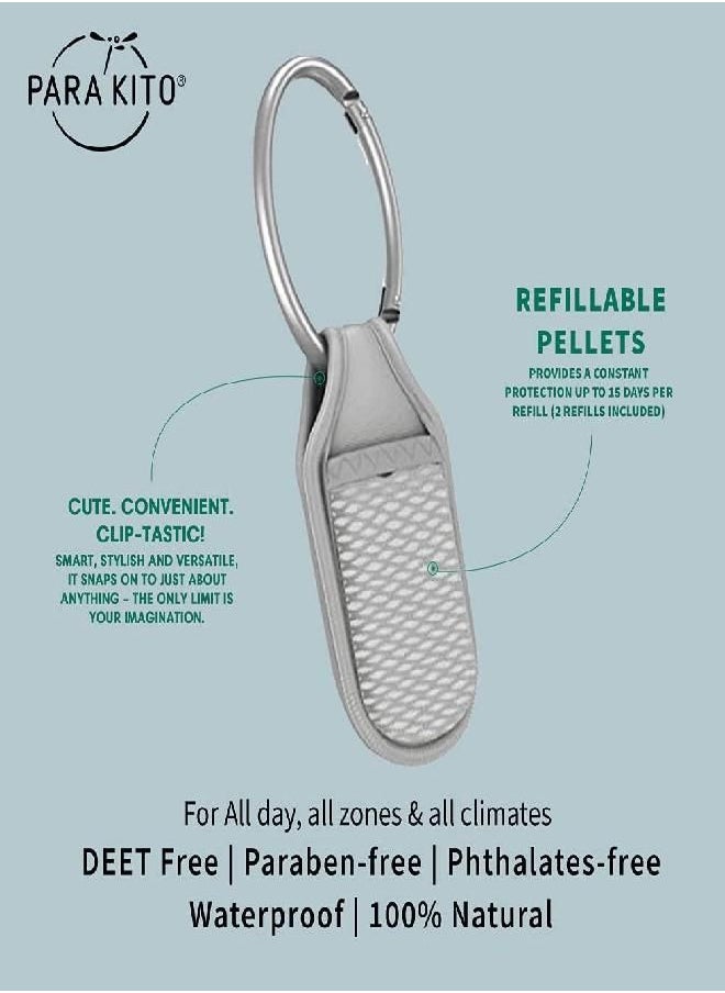 PARA'KITO Mosquito Insect & Bug Repellent Clip w/Natural Essential Oils - Waterproof, Outdoor Pest Repeller (Grey)