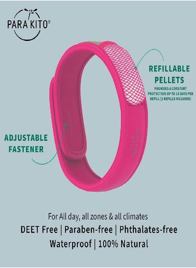 PARA'KITO Mosquito Insect & Bug Repellent Wristband - Waterproof, Outdoor Pest Repeller Bracelet w/Natural Essential Oils (Fuchsia)