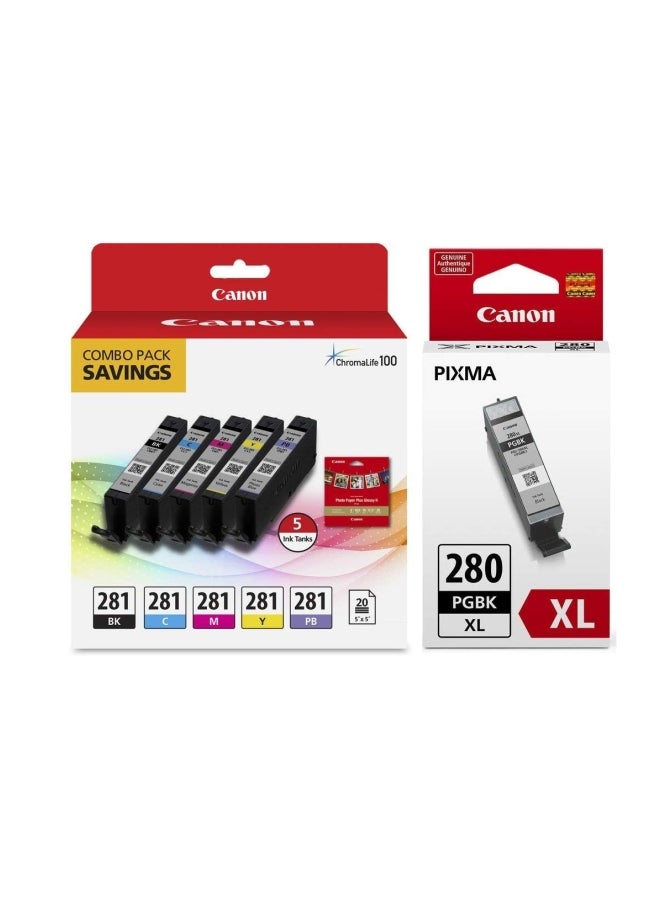 Genuine Canon 5-Color Ink Tank Combo Pack With 5x5 Paper Pack