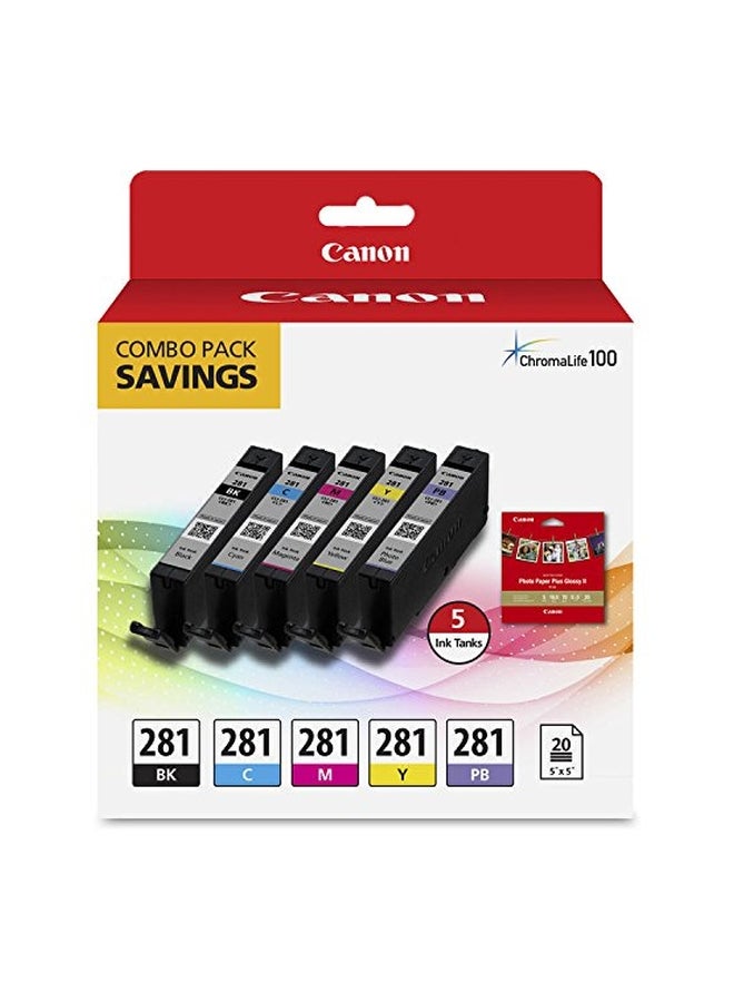 Genuine Canon 5-Color Ink Tank Combo Pack With 5x5 Paper Pack
