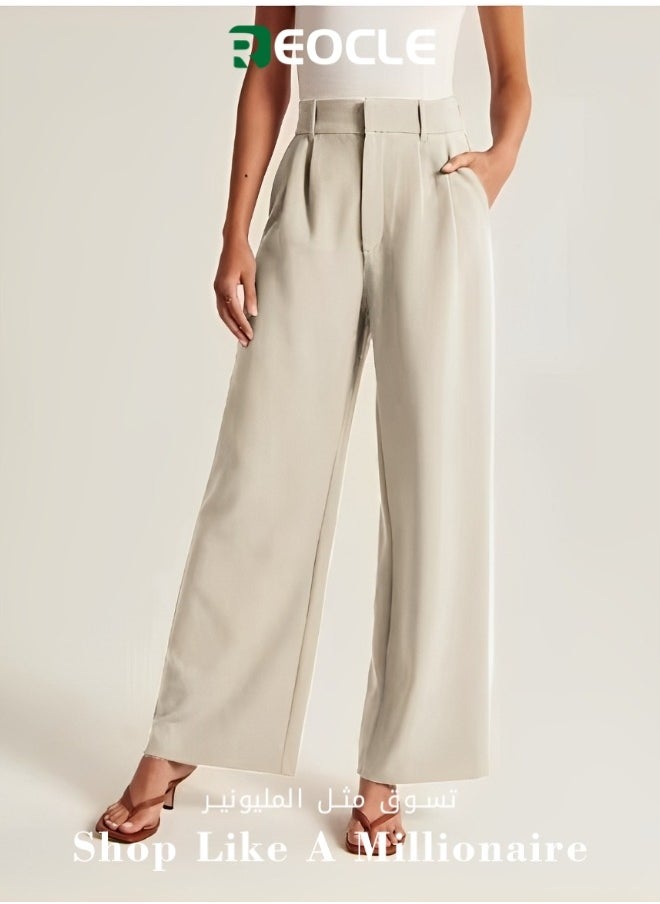 Women's Wide Leg Pants High Waisted Business Casual Summer Dress Pants Palazzo Long Work Trousers with Pockets