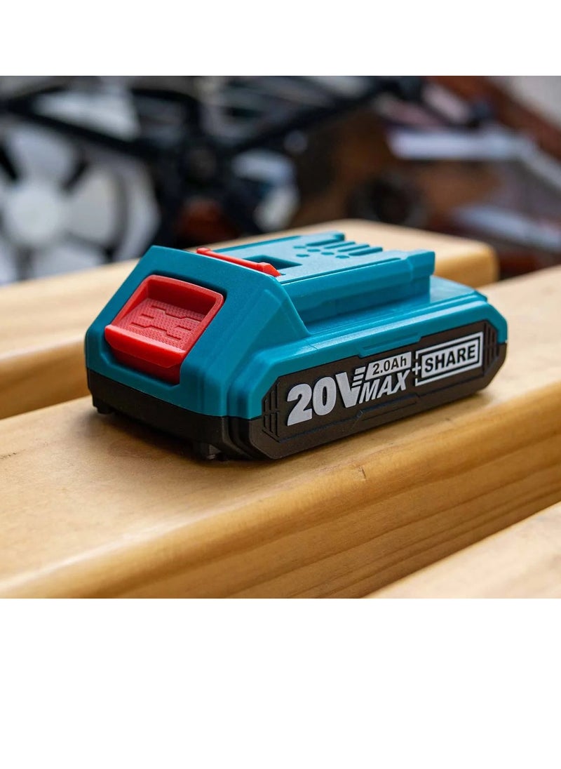 TOTAL Lithium 20V Battery Pack – 2.0Ah Lithium-Ion, LED Power Indicator, Compatible with P20S Series Tools, Long-Lasting Rechargeable Battery for Power Tools