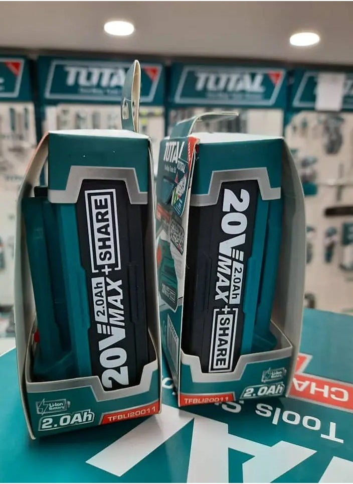 TOTAL Lithium 20V Battery Pack – 2.0Ah Lithium-Ion, LED Power Indicator, Compatible with P20S Series Tools, Long-Lasting Rechargeable Battery for Power Tools