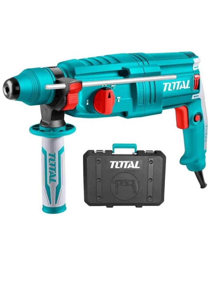 TOTAL Rotary Hammer 800W – SDS Plus Chuck System, 2.5J Impact Energy, 0-4000 BPM, Max Drilling Capacity 26mm Concrete, Includes 3 Drills, 2 Chisels & Extra Carbon Brushes – Powerful Tool for Drilling & Chiseling