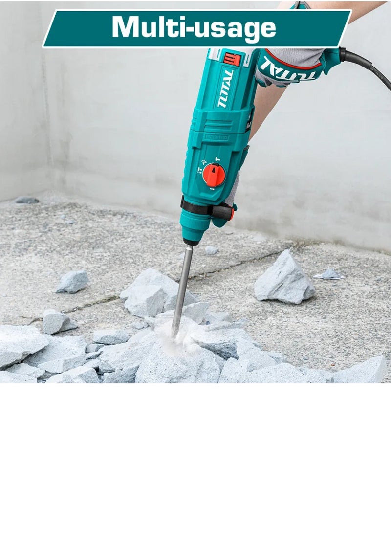 TOTAL Rotary Hammer 800W – SDS Plus Chuck System, 2.5J Impact Energy, 0-4000 BPM, Max Drilling Capacity 26mm Concrete, Includes 3 Drills, 2 Chisels & Extra Carbon Brushes – Powerful Tool for Drilling & Chiseling