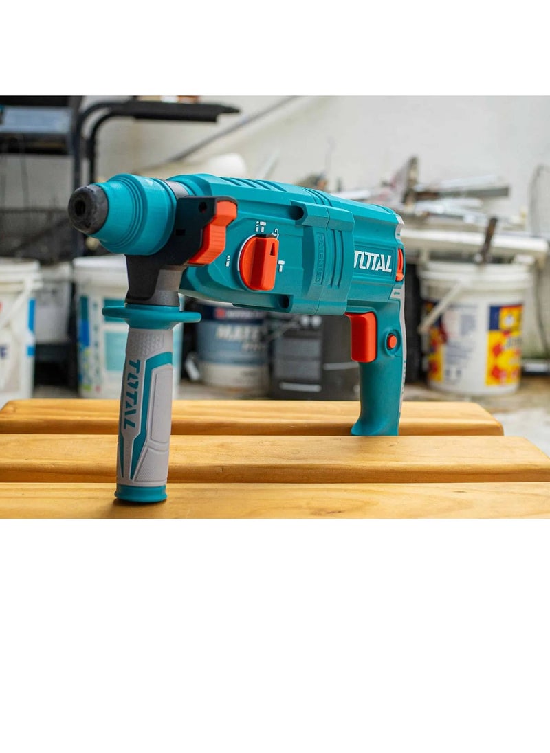 TOTAL Rotary Hammer 800W – SDS Plus Chuck System, 2.5J Impact Energy, 0-4000 BPM, Max Drilling Capacity 26mm Concrete, Includes 3 Drills, 2 Chisels & Extra Carbon Brushes – Powerful Tool for Drilling & Chiseling