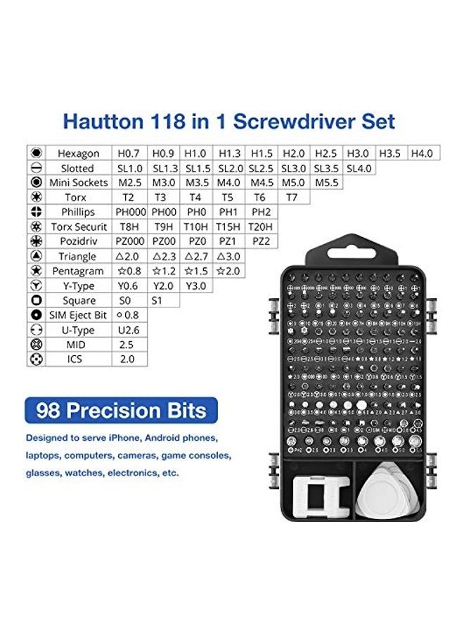 118-Piece Screwdriver Set Multicolour 2.39x7.79x4.39inch