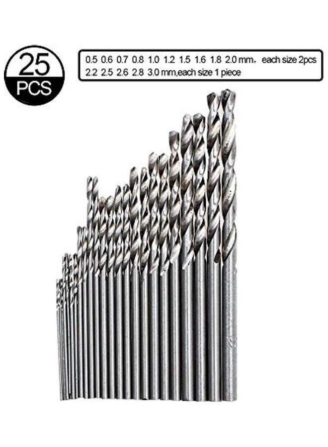 25-Piece Micro Twist Drill Bits Set Silver/Black