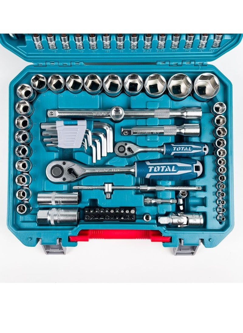 TOTAL 100-Piece Tools Set with Ratchets, Sockets, Wrenches, Screwdrivers, Pliers, and More – Complete DIY & Automotive Repair Kit