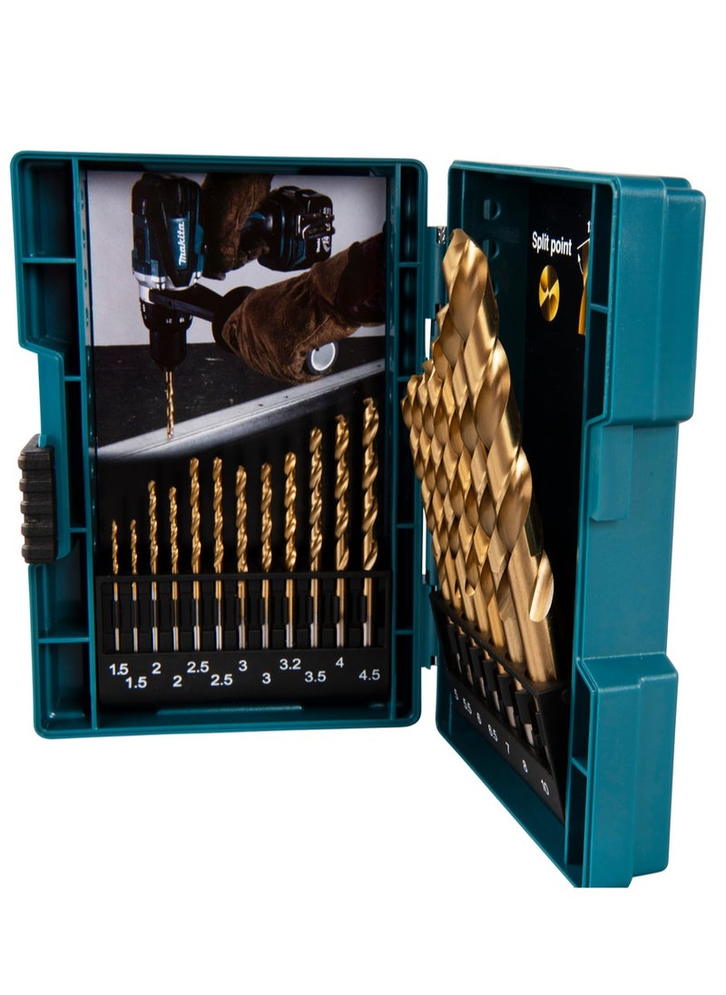 Makita B-67795 Metal Drill Bit Set HSS TiN 19 Pieces for Metal Drilling 1.5-10mm Cylindrical Shank