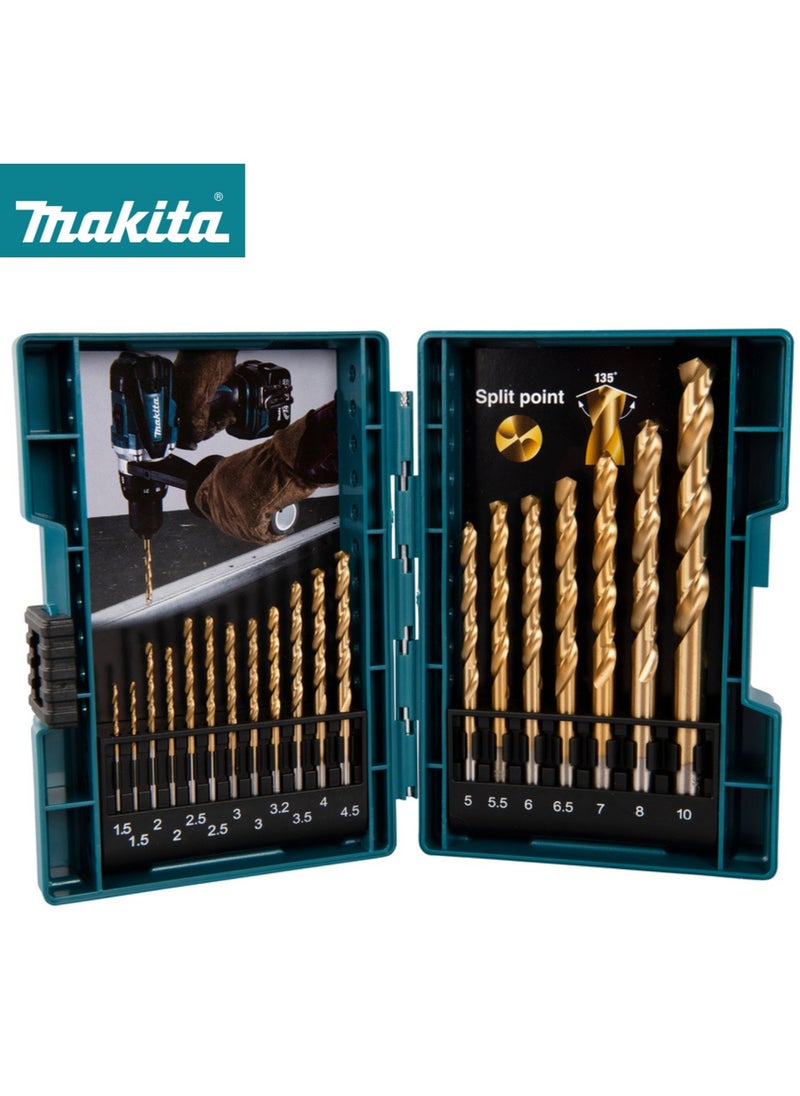 Makita B-67795 Metal Drill Bit Set HSS TiN 19 Pieces for Metal Drilling 1.5-10mm Cylindrical Shank