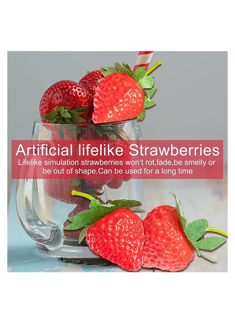 20 Pieces Artificial Strawberries, Fake Strawberries Lifelike Red Realistic Plastic Strawberries Artificial Fruit for Home Kitchen Party Wedding Decoration Arrangements Photography Prop Ornament