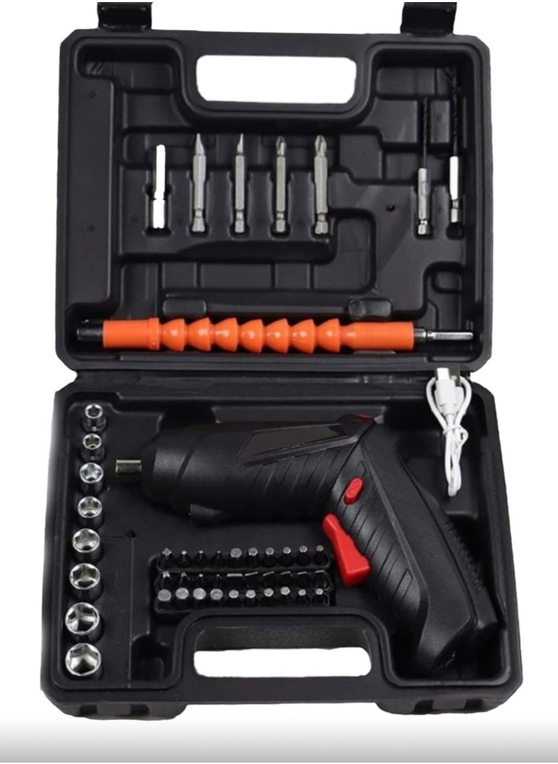 Multifunctional USB Screwdriver, Folding Electric Screwdriver, Forward and Reverse, Electric Drill, 45-Piece Screwdriver Set with Robust Case