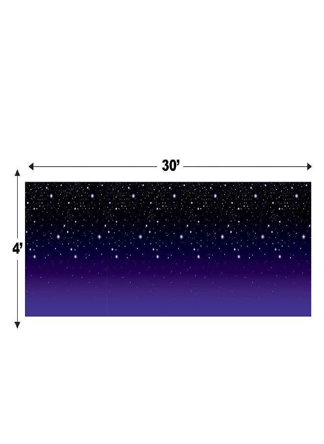 Beistle Starry Night Wall Backdrop, 4’ x 30’ - Backdrop for Parties, Night Sky Photo Backdrop, Easy to Adhere Wall Covering, Photography Background, Birthday Backdrop, Awards Night