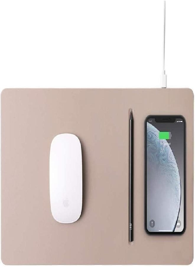 POUT - H3 PRO Qi Wireless Charging Mouse Pad Mat for MacBook, Laptop & Desk - Charges iPhone, Airpods, Samsung Galaxy (Latte Cream)