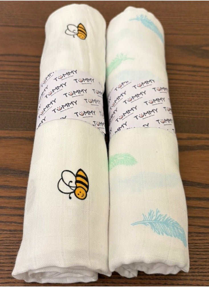 TUMMY Organic Muslin Printed Baby Essential Swaddle Combo pack of 2