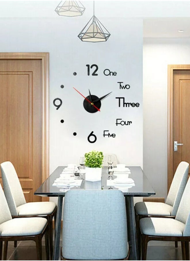 3D Modern Frameless DIY Wall Clock Large Number Stick-on Wall Clock Home Decor Black