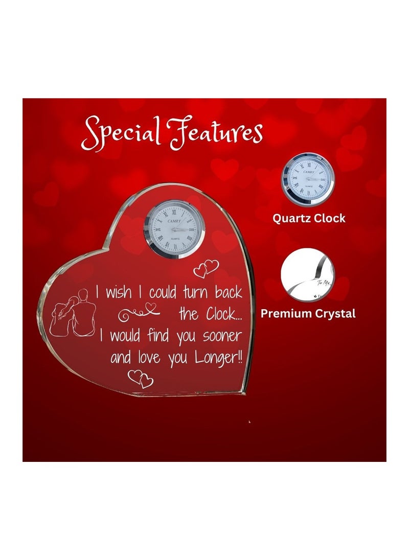 Heart Shaped Crystal Clock For Valentine’s Day–Romantic Gift For Him&Her–Beautiful Glass Table Clock For Boyfriend,Girlfriend,Husband&Wife–Gift Idea For Anniversaries,Weddings