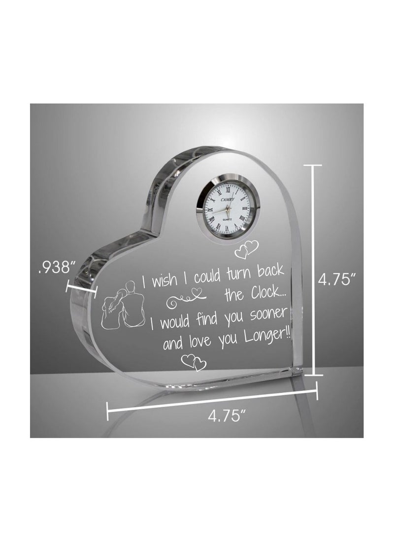 Heart Shaped Crystal Clock For Valentine’s Day–Romantic Gift For Him&Her–Beautiful Glass Table Clock For Boyfriend,Girlfriend,Husband&Wife–Gift Idea For Anniversaries,Weddings