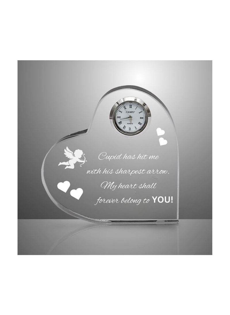 Heart Shaped Crystal Clock For Valentine’s Day–Romantic Gift For Him&Her–Beautiful Glass Table Clock For Boyfriend,Girlfriend,Husband&Wife–Gift Idea For Anniversaries,Weddings