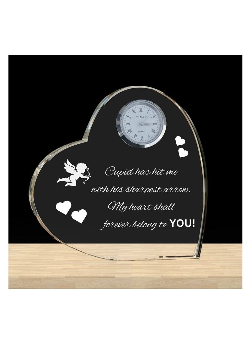 Heart Shaped Crystal Clock For Valentine’s Day–Romantic Gift For Him&Her–Beautiful Glass Table Clock For Boyfriend,Girlfriend,Husband&Wife–Gift Idea For Anniversaries,Weddings