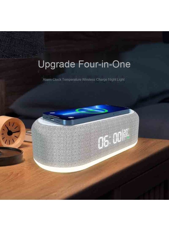 Bluetooth Speaker with Digital Alarm Clock Wireless Charger FM Clock Radio Adjustable LED Night Light Dual Wireless Speakers for Bedroom Home Adaptor