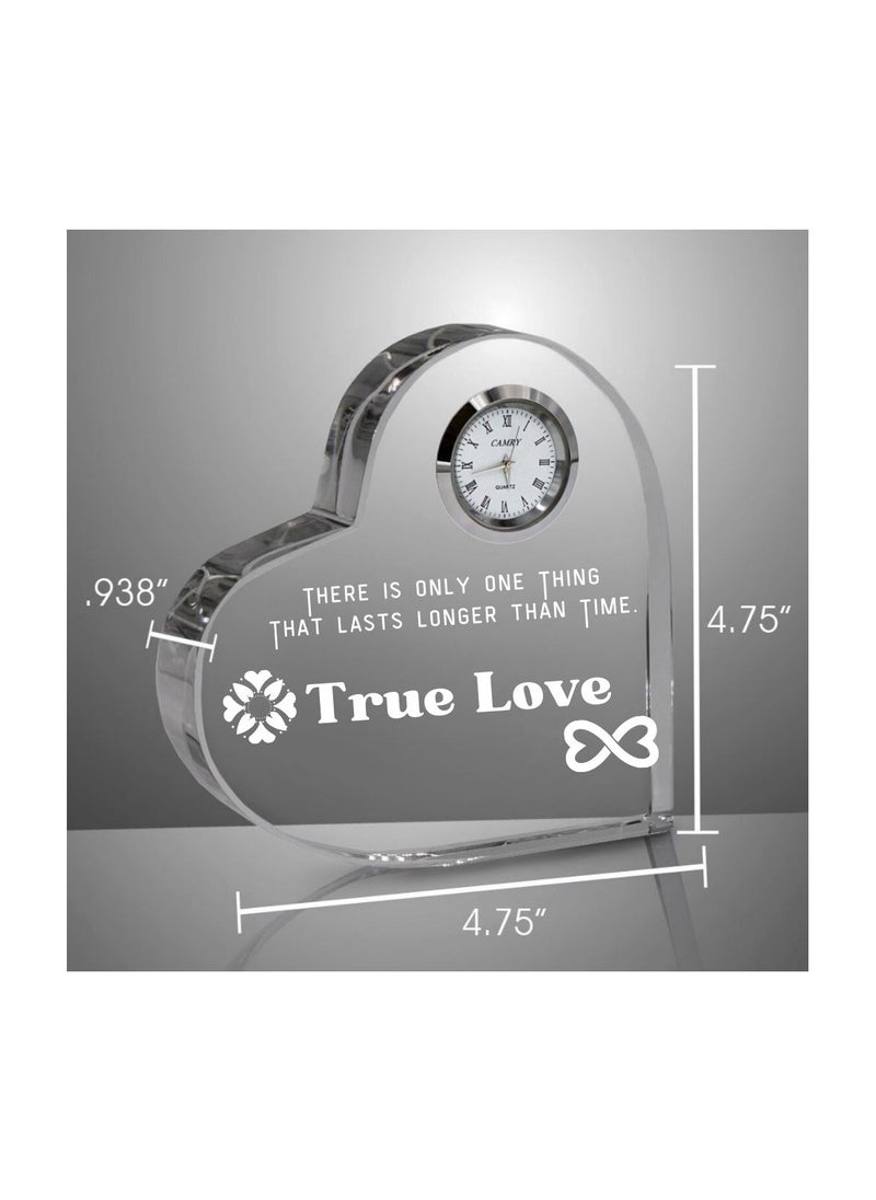 Heart Shaped Crystal Clock For Valentine’s Day–Romantic Gift For Him&Her–Beautiful Glass Table Clock For Boyfriend,Girlfriend,Husband&Wife–Gift Idea For Anniversaries,Weddings