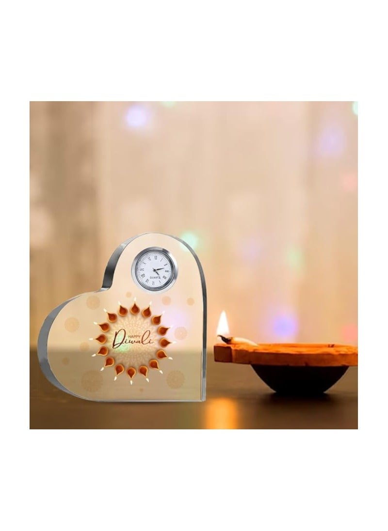 Diwali Special Heart-Shaped Crystal Clock Gift-Thoughtful Presents For Diwali Gifts For Your Friends And Family