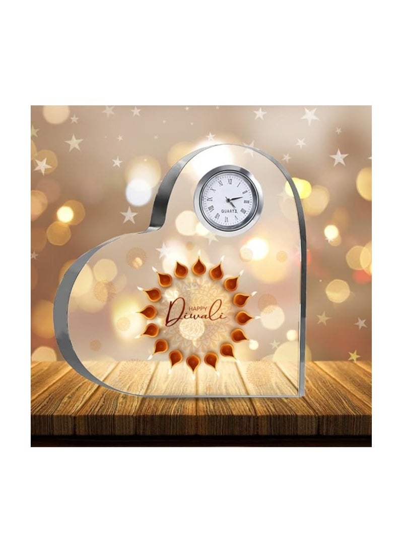 Diwali Special Heart-Shaped Crystal Clock Gift-Thoughtful Presents For Diwali Gifts For Your Friends And Family