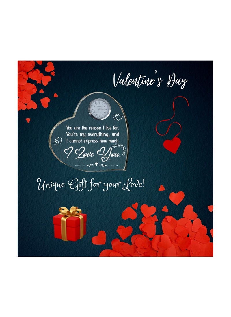 Heart Shaped Crystal Clock For Valentine’s Day–Romantic Gift For Him&Her–Beautiful Glass Table Clock For Boyfriend,Girlfriend,Husband&Wife–Gift Idea For Anniversaries,Weddings