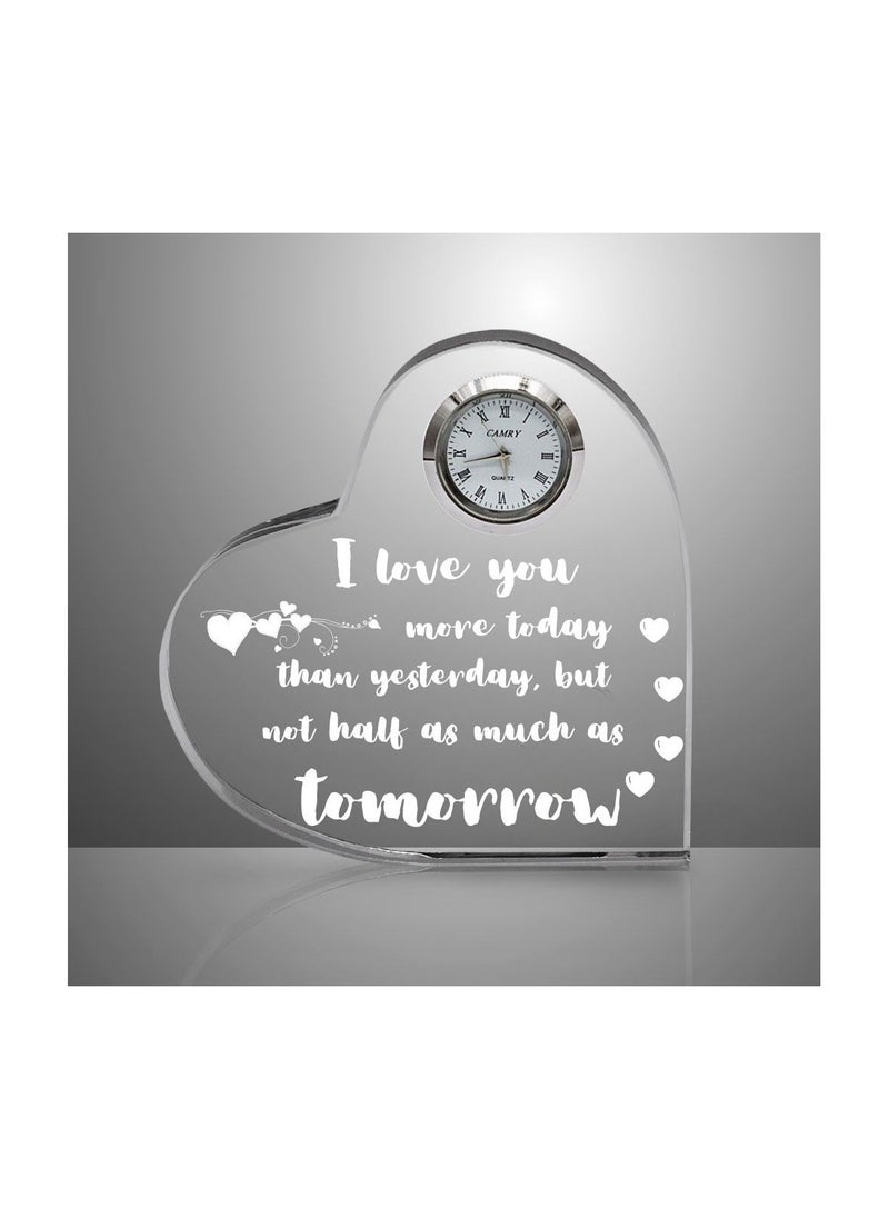 Heart Shaped Crystal Clock For Valentine’s Day–Romantic Gift For Him&Her–Beautiful Glass Table Clock For Boyfriend,Girlfriend,Husband&Wife–Gift Idea For Anniversaries,Weddings