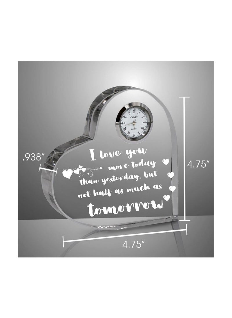 Heart Shaped Crystal Clock For Valentine’s Day–Romantic Gift For Him&Her–Beautiful Glass Table Clock For Boyfriend,Girlfriend,Husband&Wife–Gift Idea For Anniversaries,Weddings