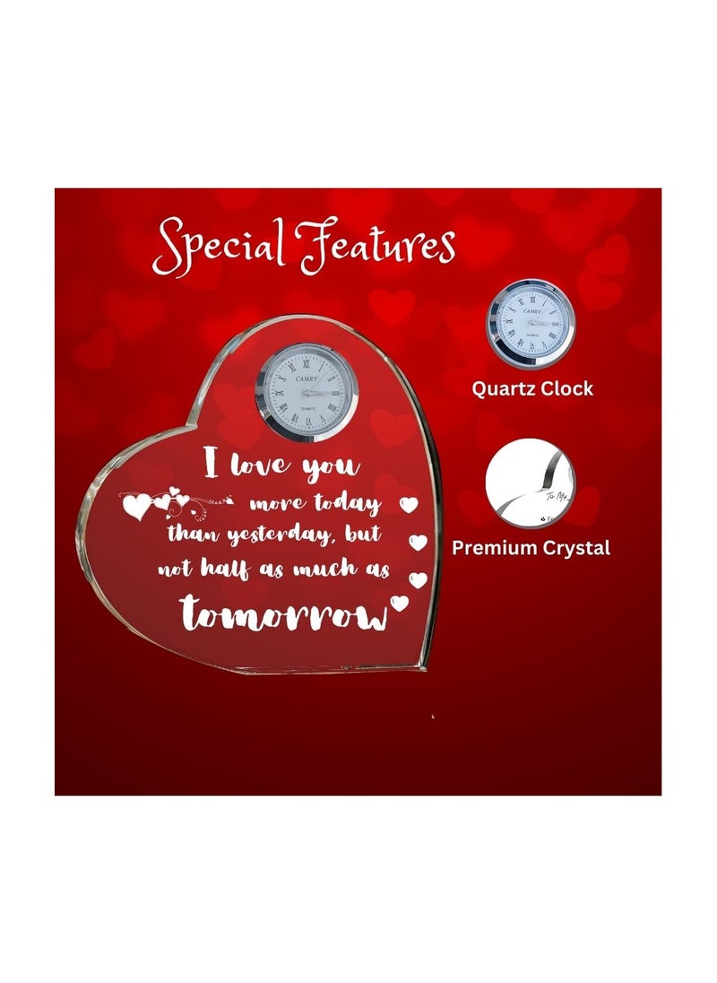 Heart Shaped Crystal Clock For Valentine’s Day–Romantic Gift For Him&Her–Beautiful Glass Table Clock For Boyfriend,Girlfriend,Husband&Wife–Gift Idea For Anniversaries,Weddings