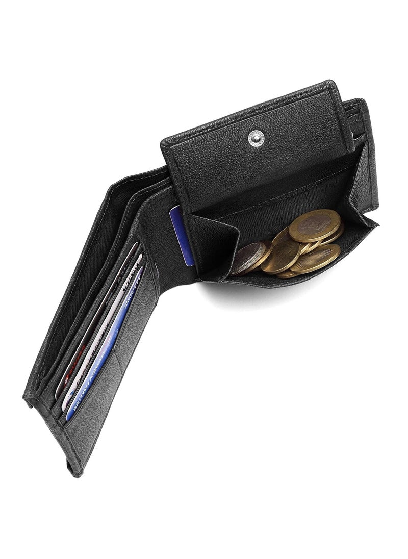 NAPA HIDE Black Leather Wallet for Men I 3 Card Slots I 2 Currency Compartments I 1 ID Window I 3 Secret Compartments I External Card Slot I 1 Coin Pocket