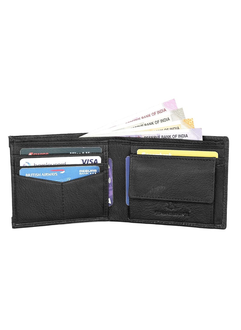 NAPA HIDE Black Leather Wallet for Men I 3 Card Slots I 2 Currency Compartments I 1 ID Window I 3 Secret Compartments I External Card Slot I 1 Coin Pocket