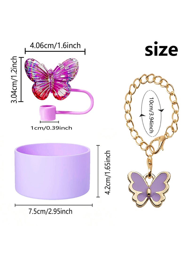 Three-Piece Water Cup Butterfly Decoration Straw Cap Silicone Cup Cover Resin Butterfly Cup Chain Ins Key Pendant (Yellow)