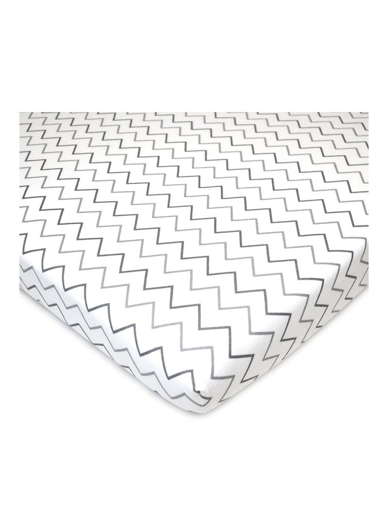 2 Pack Printed 100% Natural Cotton Jersey Knit Fitted Portable/Mini-Crib Sheet, Gray Stars/Zigzag, Soft Breathable, For Boys And Girls