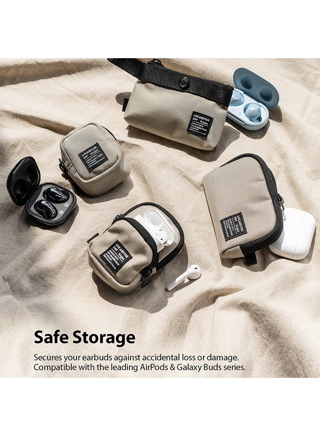 Mini Pouch [2-Way Bag Miniature] Nylon Carrying Pouch Small Bag for AirPods, Galaxy Buds, Earphones, Cards, ID - Black