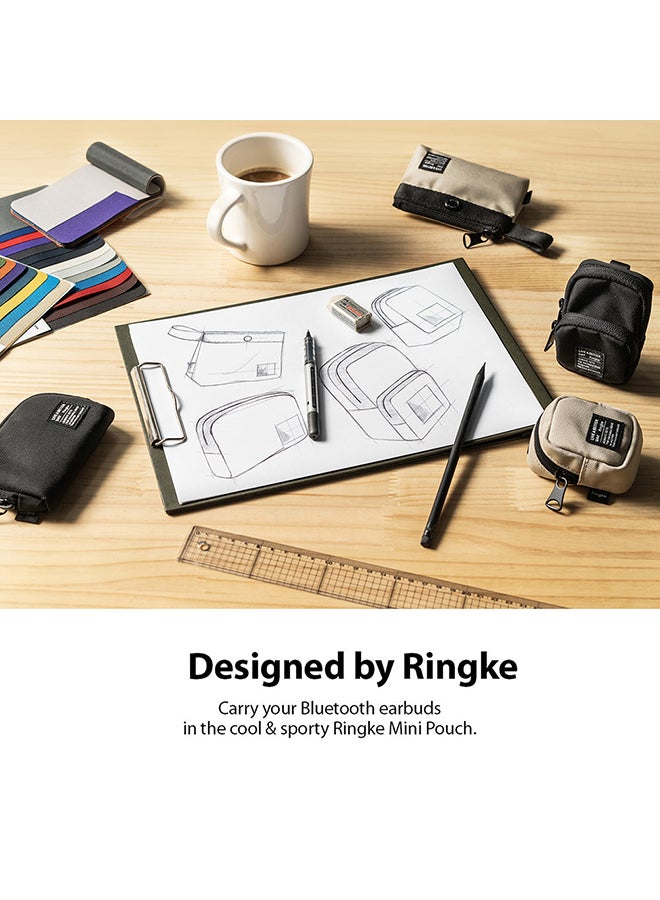 Mini Pouch [2-Way Bag Miniature] Nylon Carrying Pouch Small Bag for AirPods, Galaxy Buds, Earphones, Cards, ID - Black