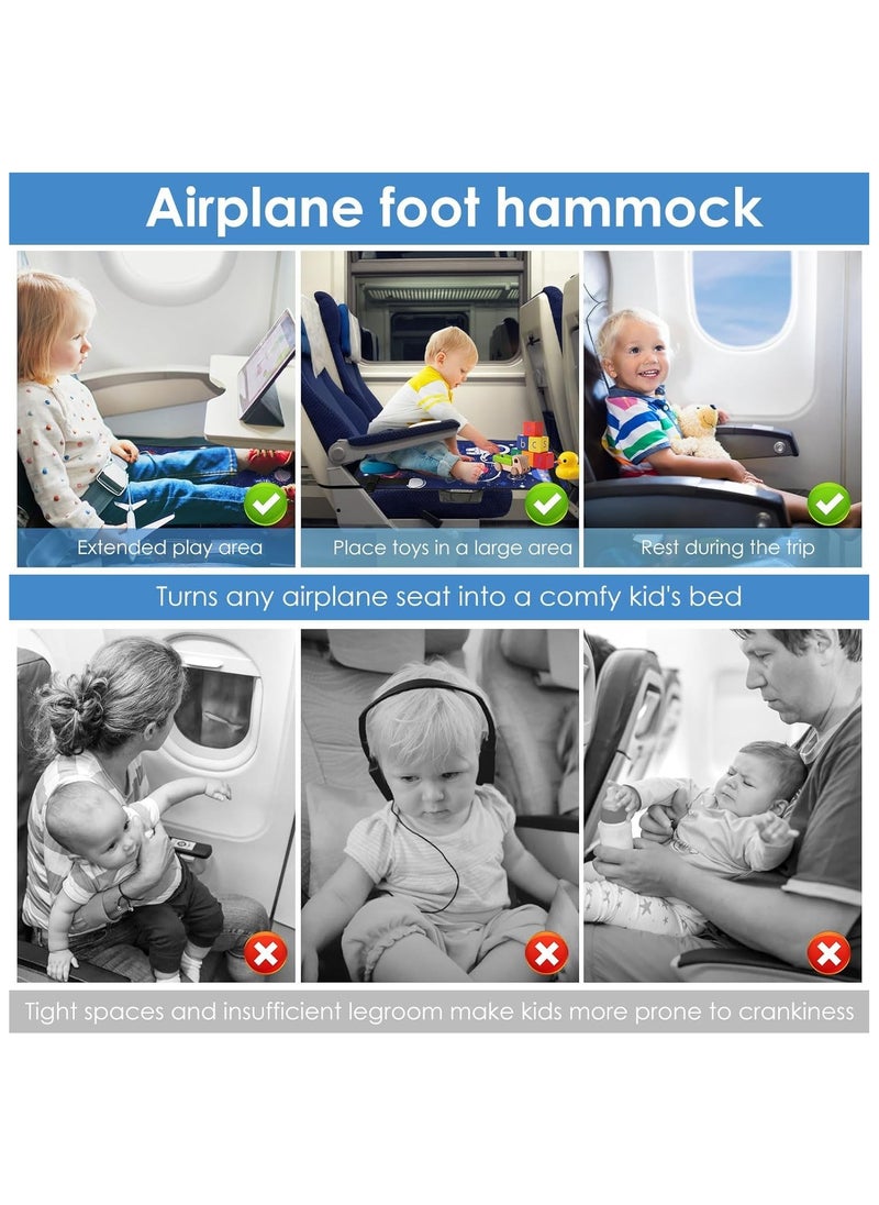 Toddler Travel Bed，Toddler Airplane Seat Extender, Foldable Travel Bed for Kids, Portable Plane Travel Essentials for Toddler Leg Rest & Lie Down, with Side Pockets (BLUE)